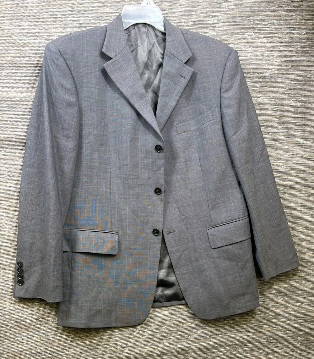 Oscar De La Renta Blazer Mens 42 Gray Plaid Poly Tweed Suit Jacket 3 Button